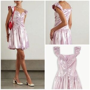 NWOT Batsheva Wendy Ruched Holographic Lamé Mini Dress In Baby Pink